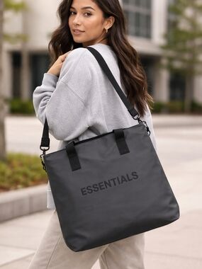 FOG ESSENTIALS Matte Black Oversized Tote / Crossbody Bag 17x16